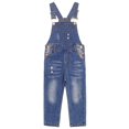 thumbnail image 1 of KIDSCOOL SPACE Little Boys Slim Fit Jeans,Ripped Big Bib Pocket Fashion Denim Overalls,Light Blue,7-8 Years, 1 of 7