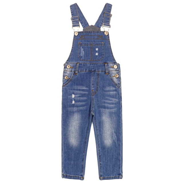 KIDSCOOL SPACE Little Boys Slim Fit Jeans,Ripped Big Bib Pocket Fashion Denim Overalls,Light Blue,7-8 Years
