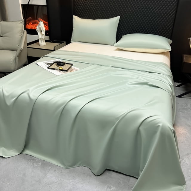 light Green Solid Color Sheets Silk Bedding Lightweight Bed Sheet For Summer Cooling Sensation In Light Green Cloth Material Size 230X230Cm