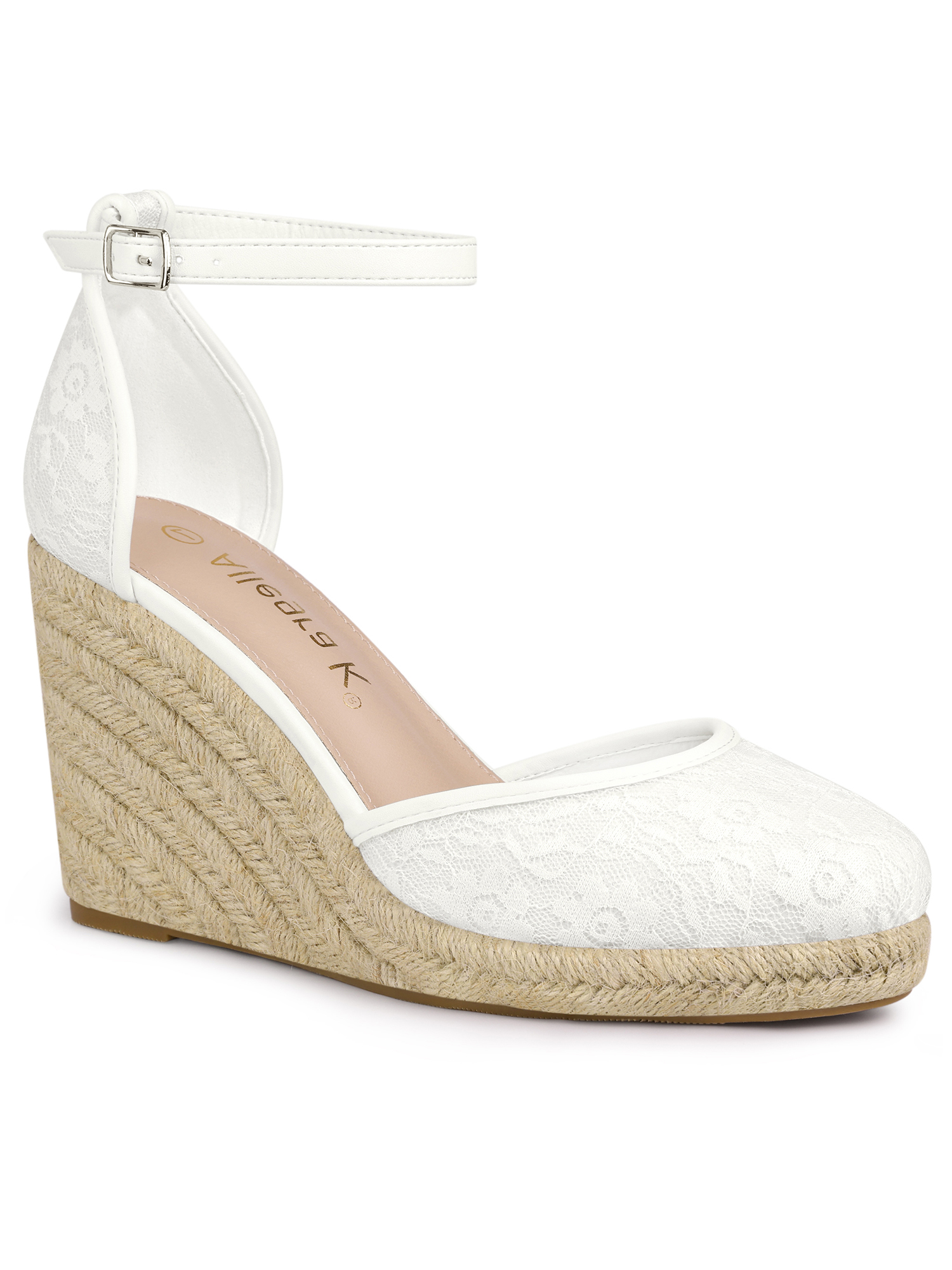 BLISSFUL STEP Sandales Compensées à Plateforme en Espadrille à Lacets pour Femmes Blanches (Taille 8,5)