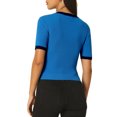 thumbnail image 3 of Unique Bargains Haut Ajusté en Tricot pour Femmes Col Rond Contraste Couleur Manches Courtes Pull Bleu TG, 3 of 6