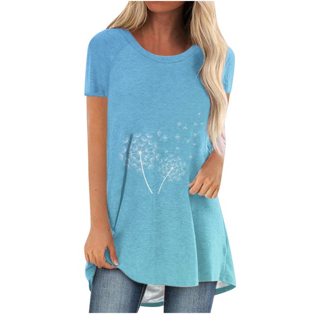 Birdeem Mode Femmes Mode Manches Courtes Col Rond T-Shirt Long Imprimé Blouse Hauts Amples