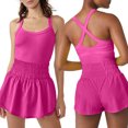 thumbnail image 4 of Fortune Robe de Tennis pour Femmes avec Shorts, Couleur Unie Sans Manches Bretelles Spaghetti Robes Athlétiques Robe de Golf d'Entraînement, 4 of 4