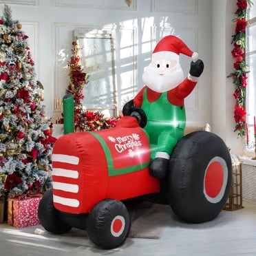 KITBONIS 5.5ftChristmas Inflatable Tractor Outdoor Decorations with Lights Christmas Blow up Santa Claus Decorations for Indoor Outdoor Yard