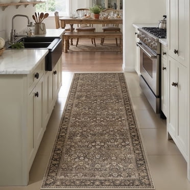 BERTHMEER 2'x6' Washable Brown Runner Rugs for Hallway Bathroom Bedroom Entryway Kitchen Non Slip Oriental Vintage Traditional Distressed Indoor Runner Rugs