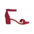 thumbnail image 3 of BLISSFUL STEP Women's Shoes Open Toe Mid Block Heel Ankle Strap Faux Suede Sandals Deep Red 4.5, 3 of 8