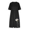 thumbnail image 5 of Meichang Robes en Coton et Lin pour Femmes Décontractées d'Été Grande Taille à Imprimé Floral Robes Midi à Manches Courtes à Encolure Dégagée Robes Plissées Décontractées de Travail avec Poches Noir TTTTG, 5 of 5