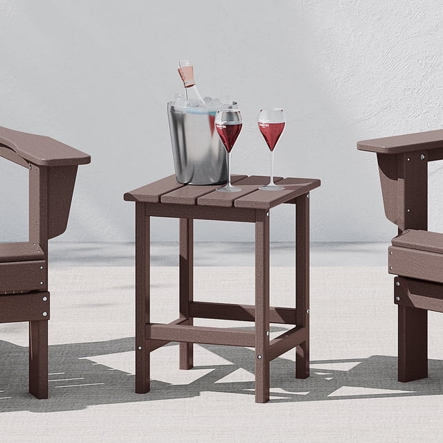 WestinTrends Outdoor Side Table, All Weather Poly Lumber Adirondack Small Patio Table Square End Table for Pool Balcony Deck Porch Lawn Backyard, Dark Brown