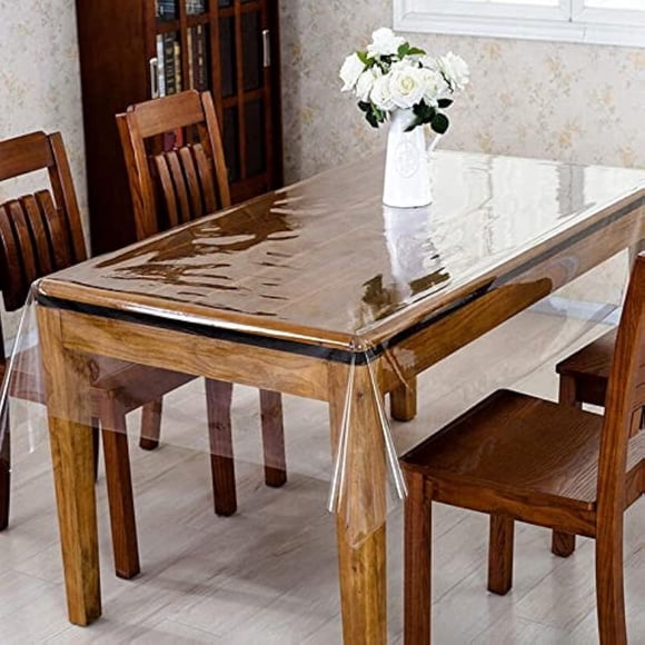 Diamondhome Clear_Transparent Tablecloth Heavy Duty Kitchen Table Top Cover Water Proof Hard Plastic Vinyl Spills Protector (60"" X 102"")