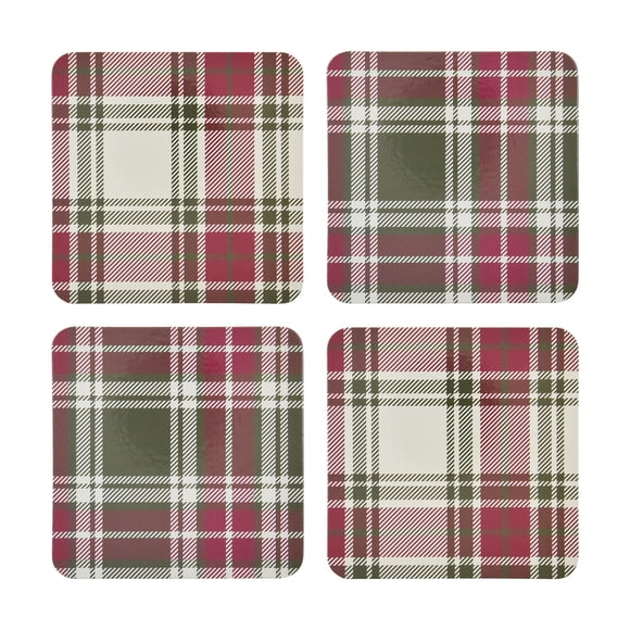 Holiday Time Cranberry Spice Collection Sous-verres carrés en liège à carreaux rouges et verts festifs, tapis protecteurs de table, 4 po x 4 po, Lot de 4