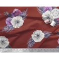 thumbnail image 3 of Soimoi Red Moss Georgette Fabric Leaves & Anemone Floral Print Sewing Fabric Yard 42 Inch Wide, 3 of 5