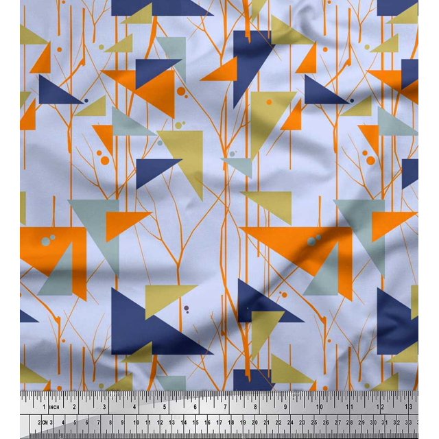 Soimoi Crepe Silk Fabric Dot,Branches & Triangle Geometric Printed Fabric 1 Yard 42 Inch Wide