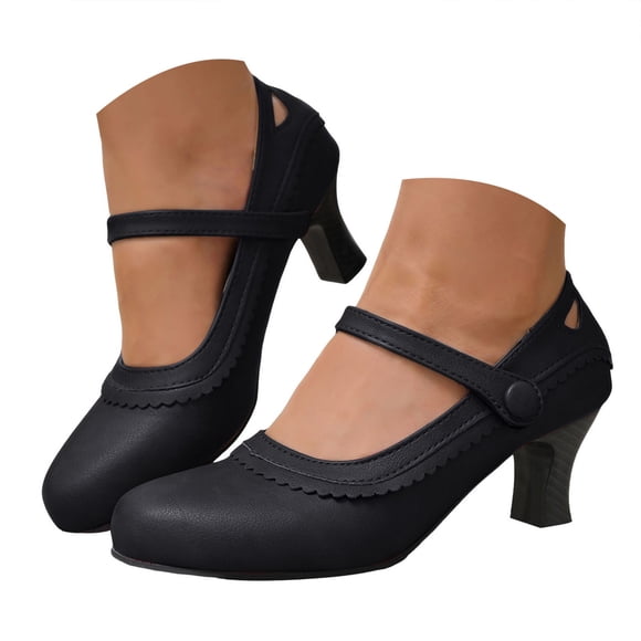 Dakaela Women's Pumps Close Toe Platform Mary Jane Kitten Heels Wedding Office Dancing Dress Shoes