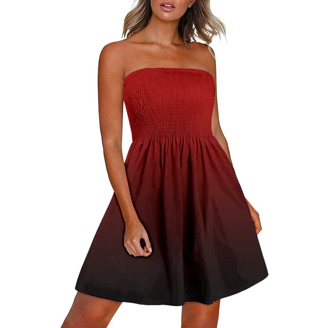 Birdeem Womens Summer Boho Style Gradient Dress Sleeveless One-Shoulder Dress