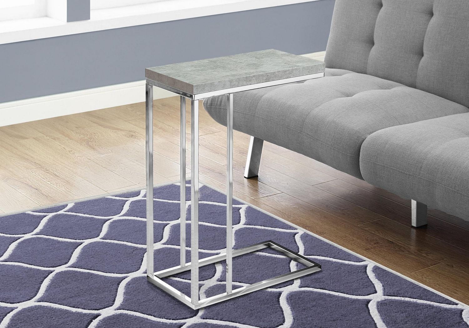 Monarch Specialties Accent Table, C-shaped, End, Side, Snack, Living Room, Bedroom, Metal, Laminate, Grey, Chrome, Contemporary, Modern