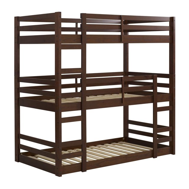 Walker Edison Alexander Classique en Bois Massif Jr Simple sur Simple Triple Lit Superposé, Simple sur Simple, Noyer