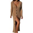 thumbnail image 2 of Womens Deep V Neck Button Down Long Knit Sweater Dress Bodycon Long Sleeves Sweater Maxi Dress, 2 of 6