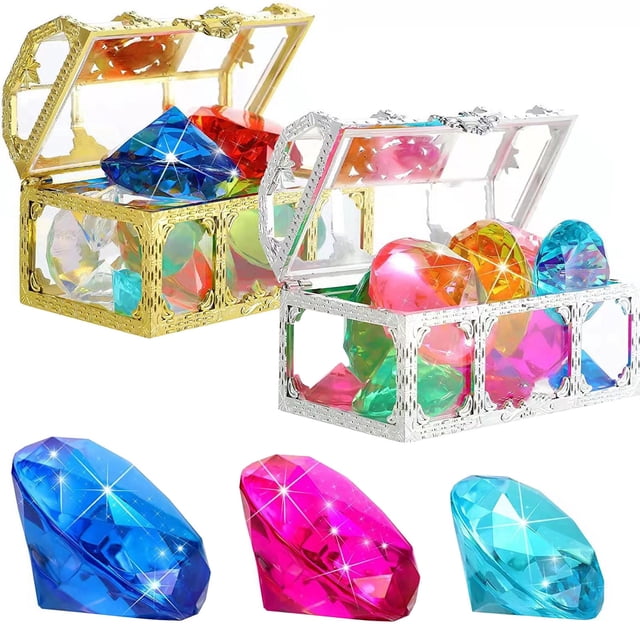 24 Diving Gem Pool Toys Colorful Summer Swimming Gem Diving Toys With 2 Boxes Summer Underwater Swimming Toy Set For Parties Birthday Wedding Decoration Gem Small Swimming Pools for Kids with Shade