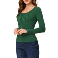 thumbnail image 4 of INSPIRE CHIC Blouse Basique à Manches Longues pour Femmes, devant Froncé, Col Rond, TG Vert Foncé, 4 of 6