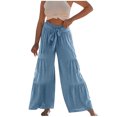 thumbnail image 2 of RKSTN Womens Pants Fashion Casual High Waist Elastic Waist Drawstring Straps Solid Color Ruffle Wide Leg Pants Soft Loose Straight Leg Hiking Pants, 2 of 5