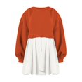 thumbnail image 3 of Womens Oversized Sweatshirt Dress Long Flowy Patchwork Pullover Tops Cute Drop Shoulder Sweatshirts Fall Long Sleeve Mini Dress Teen Girls Crewneck Solid Tunic Pleated Loose Clothing Beig, 3 of 5