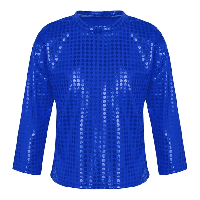 MIASHUI T-Shirt à Paillettes pour Garçons et Filles, Col Rond, Manches Longues, pour Carnaval, Bleu, 3-4 Ans