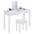thumbnail image 1 of Costway Coiffeuse Table de Maquillage Bureau à Rabat Miroir 2 Tiroirs avec Tabouret, 1 of 10