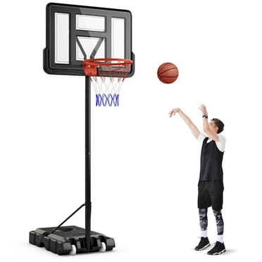 Gymax Panier de Basketball Portable 4,4-10 Pi avec Panneau Arrière Incassable de 44 Po, Base Remplissable