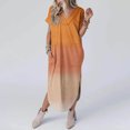 thumbnail image 2 of Pisexur Robes pour Femmes Mode Bohème à Fleurs Robes de Retour à la Maison Robe Maxi à Col en V Fendue Robe de Cocktail à Manches Courtes pour Femmes Robe Décontractée Ample Fluide avec Poches, 2 of 5