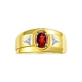 thumbnail image 1 of RYLOS Men's Rings 14K Yellow Gold Classic 7X5MM Oval Gemstone & Diamond Ring Garnet January Birthstone Rings For Men, Gold Rings Size 10, 1 of 7