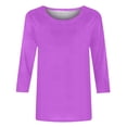 thumbnail image 4 of Hauts d'Été Mode Femme T-shirt Uni Mi-Long Manches 3/4 Blouse Col Rond Hauts Décontractés Blouse Femme en Liquidation, 4 of 5