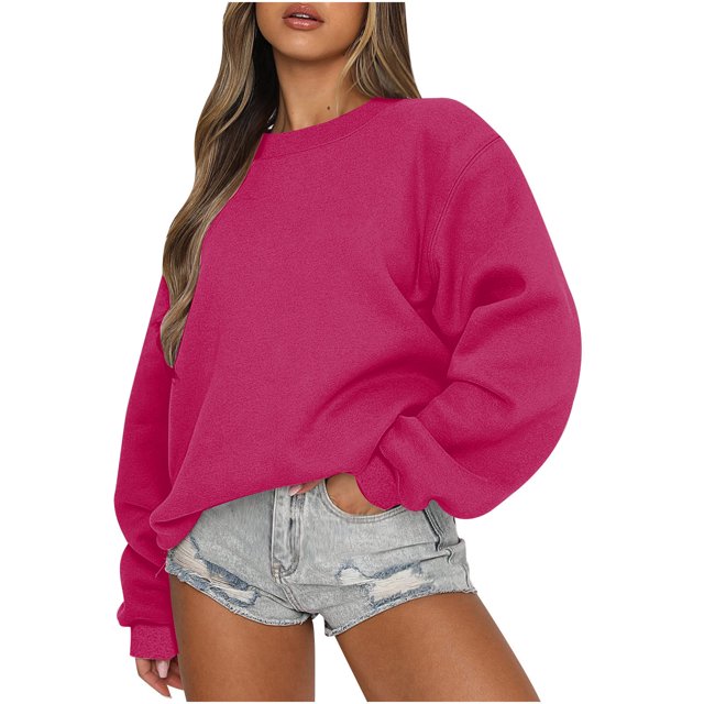 EGNMCR Chandail pour Femmes d'Hiver Coupe Ample Décontracté à Manches Longues Mode Col Ras du Cou Chandails Surdimensionnés Chandail à Enfiler pour Femmes