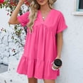 thumbnail image 1 of Fshaion Robe d'Été pour Femmes 2024 Grande Taille Col en V Couleur Unie Manches Courtes Plissée Coupe Ample Robe Liquidation à Moins de 10!, 1 of 9