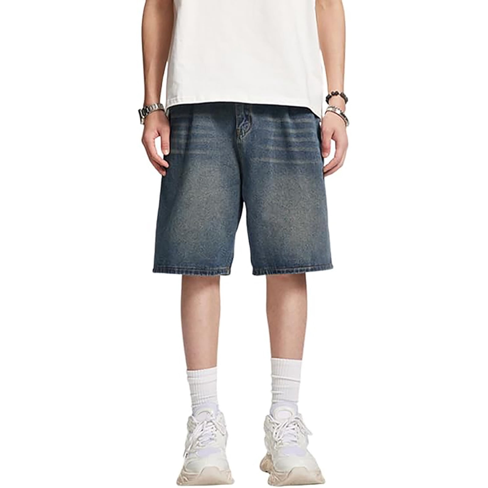 Mens Loose Denim Shorts Baggy Casual Wide Leg Mid Jean Jorts