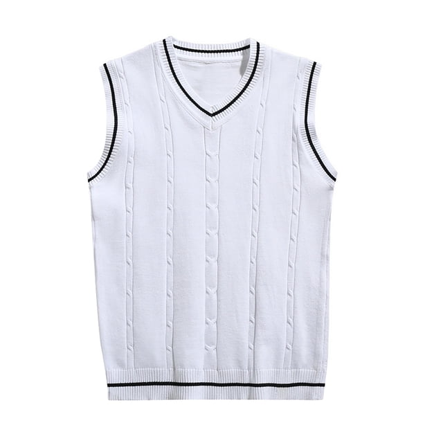 Kcodviy Gilet Sans Manches pour Homme Veste pour Homme Bordure Rayée Col en V Veste d'Hiver Stylée pour Homme Chandail Sans Manches