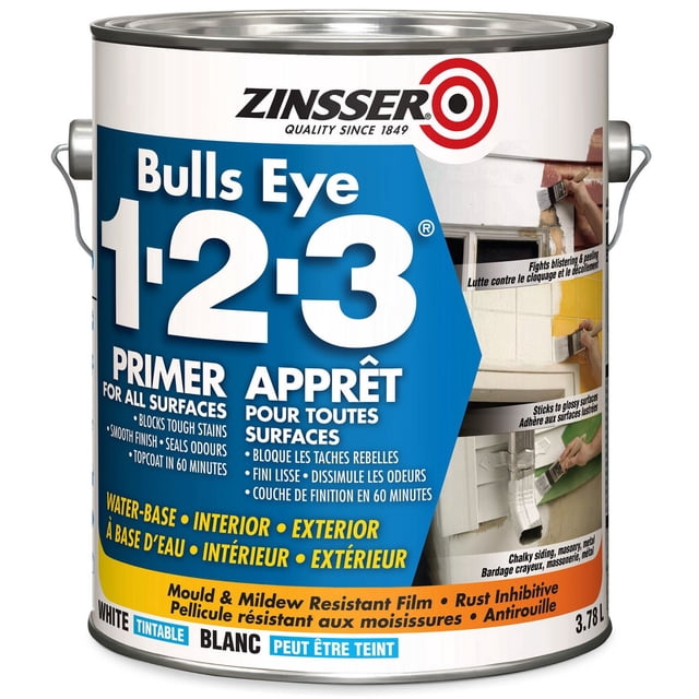 Zinsser® Bulls Eye Water-Based Primer, Tintable White, 3.78 L