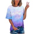 thumbnail image 1 of Pompotops T-shirt Imprimé pour Femme, Manches Courtes, Blouse à Col Rond, Hauts Décontractés, Liquidation, 1 of 5