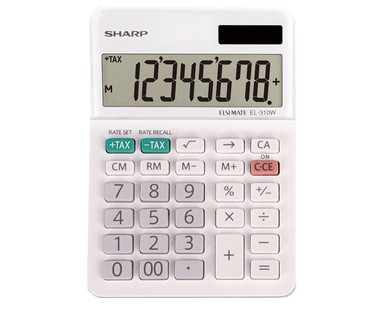 Sharp EL310W 8-Digit Slant Display Desktop Calculator, 4-Key Memory, Tax+/Tax-, Backspace, 00, √, Home, School & Office Use