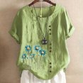 thumbnail image 1 of TopLLC Chemises Mexicaines pour Femmes Hauts Brodés Traditionnels Tunique Décontractée à Fleurs pour Femmes Col Rond Manches Courtes Chemises en Lin, 1 of 5