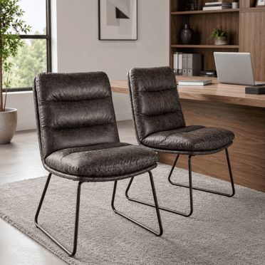 Homy Casa Lot de 2 chaises de bureau capitonnées en similicuir, sans accoudoirs et pieds traîneau, gris