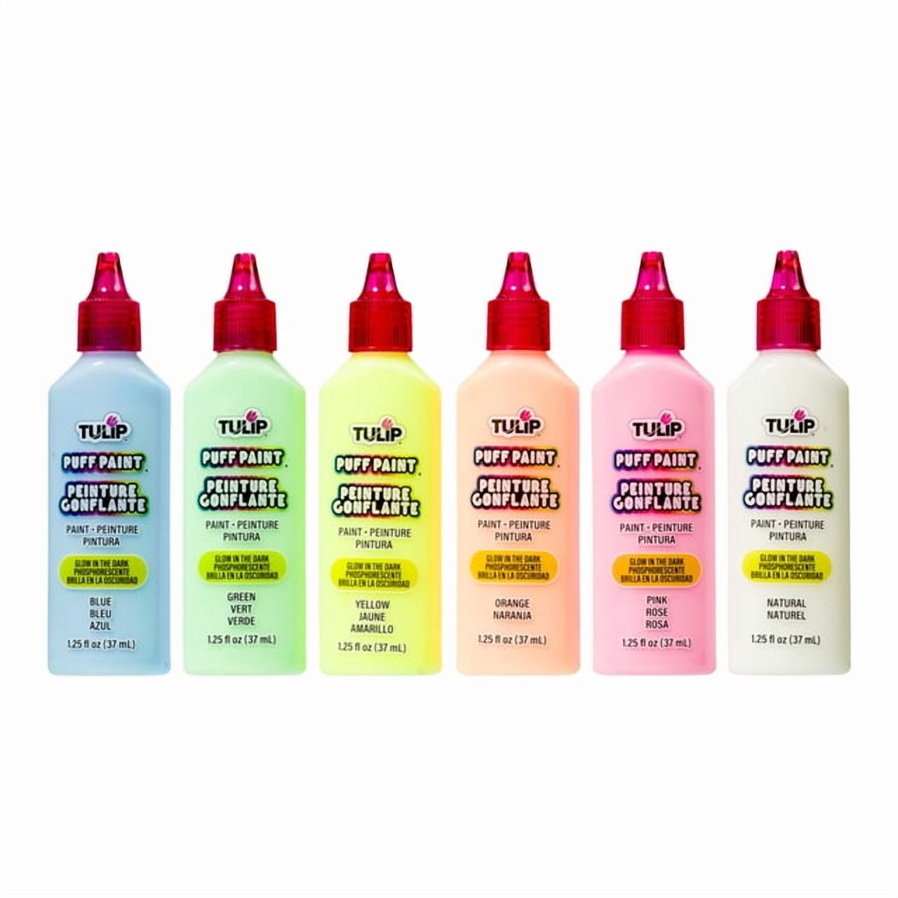 Tulip Dimensional Fabric Paint Glow the Dark Pack, Liquid Craft Paint, 6-Pack 1.25 fl oz Bottles for & DIY Art Projects