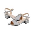 thumbnail image 2 of 1 Paire Femmes Été Paillettes PU Cuir Sandale Fille Conception Simple Cool Femmes Caoutchouc Semelle Mode Haut Talon Parti Banquet Chaussures Réglables, 2 of 8