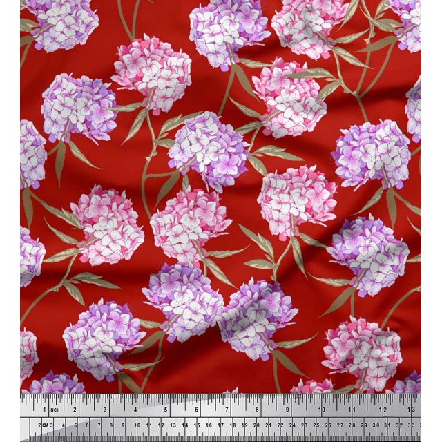 Soimoi Poly Georgette Fabric Leaves & Lilac Floral Printed Fabric 1 Yard 42 Inch Wide