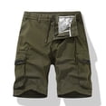 thumbnail image 2 of Men Casual Solid Zipper Button Pockets Elastic Waist Cropped Cargo Shorts(Army Green,2XL), 2 of 3