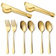 thumbnail image 1 of Ensemble d'Ustensiles de Service en Acier Inoxydable Premium 410 avec Cuillère, Pince à Steak et Fourchettes Multi-Usages – Couverts Résistants à la Rouille et Faciles à Nettoyer pour Repas Décontractés et Fins, Design Doré Élégant, 1 of 6