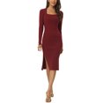 thumbnail image 2 of INSPIRE CHIC Women's Square Neck Long Sleeve Slim Fit Ribbed Knit Bodycon Midi Sweater Dress, 2 of 6
