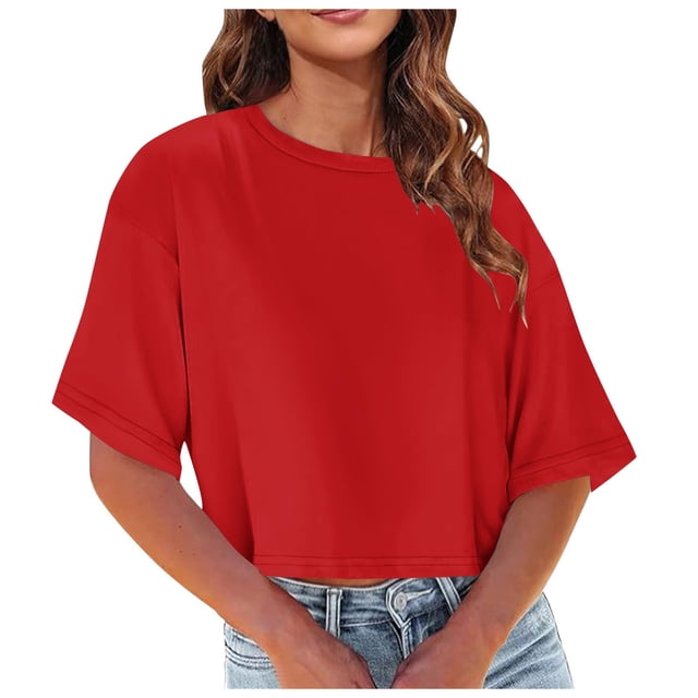 Plebaso T-Shirts Courts pour Femmes à Manches Courtes, Col Rond, T-Shirts Unis, Décontractés, Amples, Basiques, Hauts, Tees