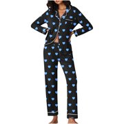 TopLLC Pajama Sets Lounge Sets for Women ,Women'S Sleepwear Pajamas Women's Valentine's Day Pajama Gift Set Hearts Print Long Sleeve Sleepwear Loungewear Pjs Set Nightwear Pajama Sets