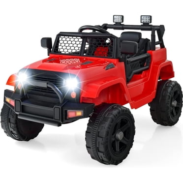 OLAKIDS Kids Ride On Truck, 12V Electric Vehicle Car with Remote Control, Toddlers Battery Powered Toy with 2 Speeds, Spring Suspension, Double Open Doors, LED Lights, Music, USB, Mp3