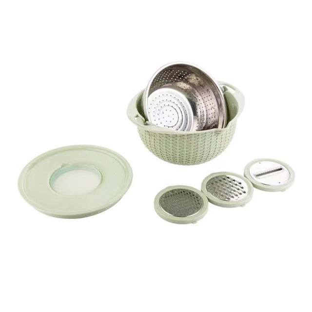 Stainless Steel Fruit And Vegetable Drain Basket With Lid And 3 Graters For Kitchen Use